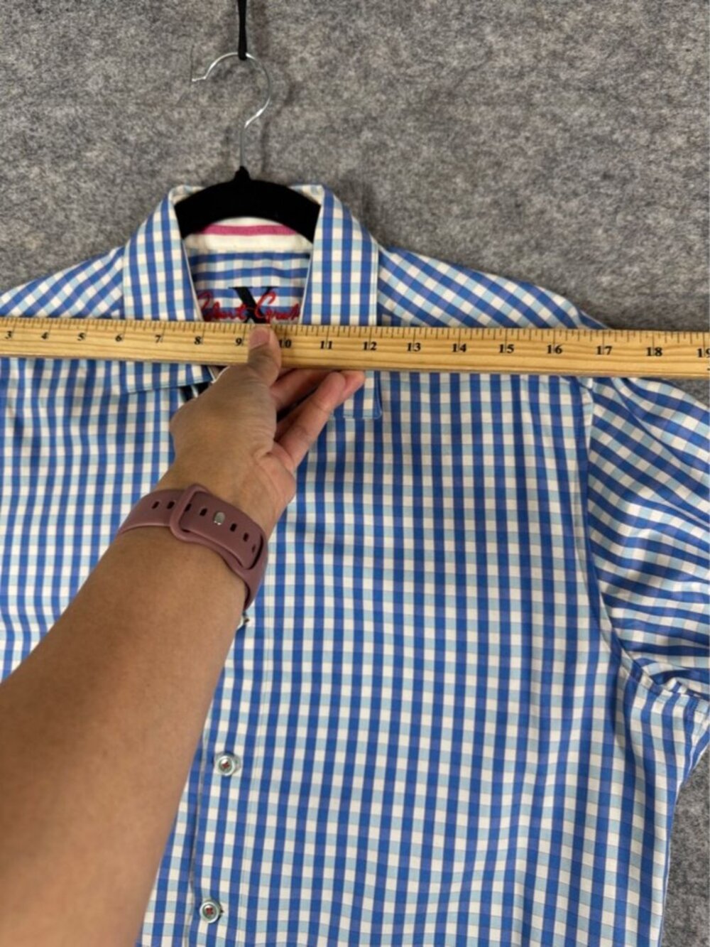 Robert Graham Men's Blue and White Gingham Button-Up Shirt Size S Flip Cuff - Picture 9 of 16